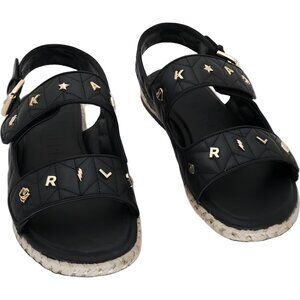 Black Quilted Logo Stud Espadrille Sandals - Unknown Brand